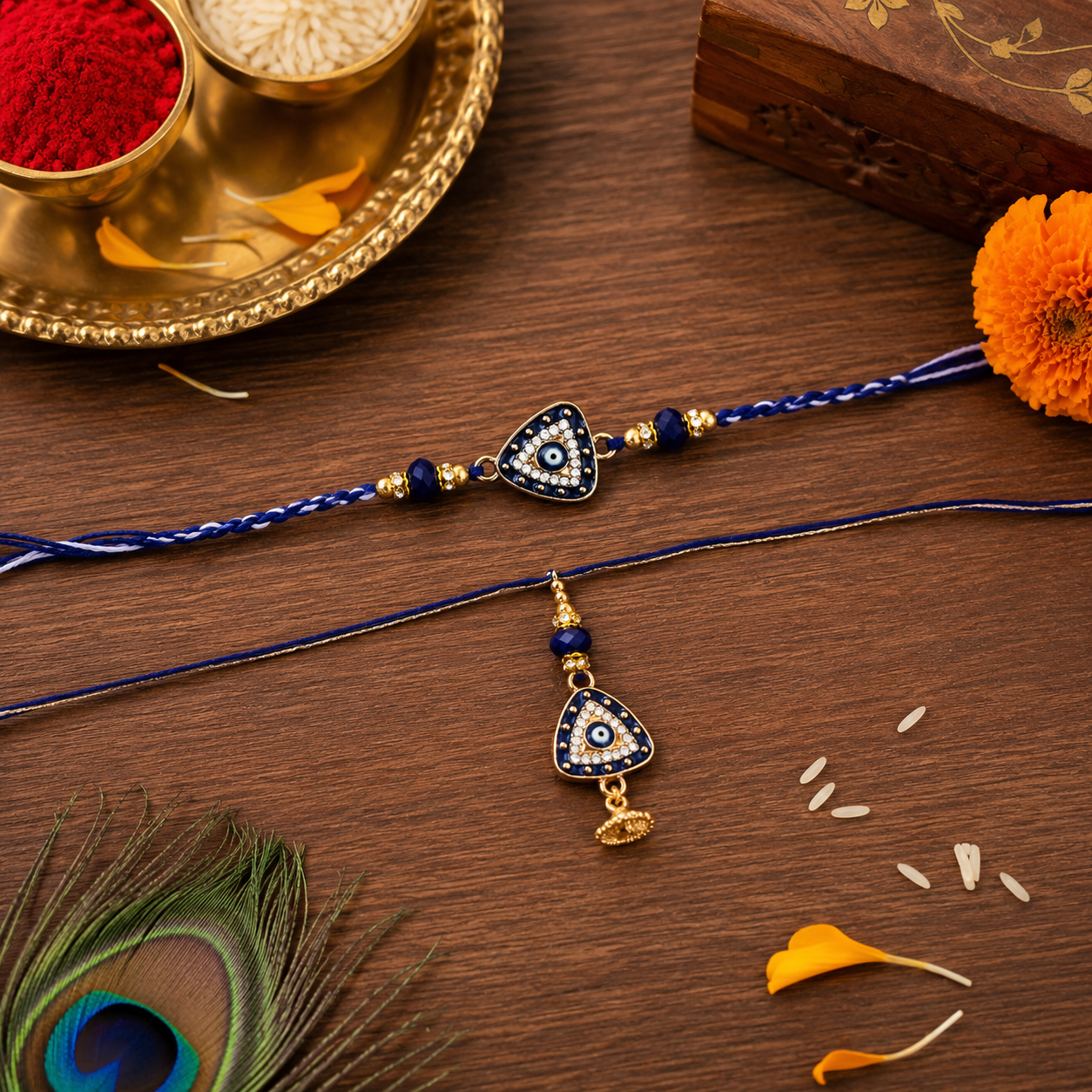 Elegant Bhaiya Bhabhi Lumba Pearl & Rakhi With Roli Chawal & Card