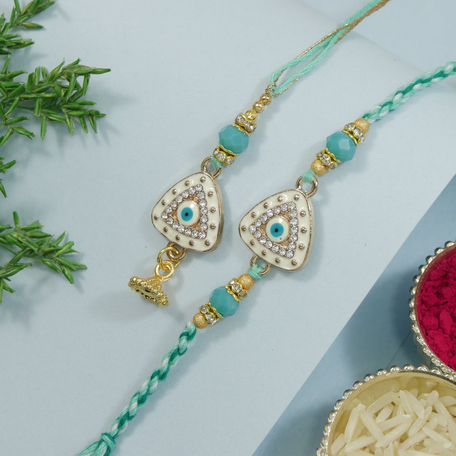 Elegant Bhaiya Bhabhi Lumba Pearl & Rakhi With Roli Chawal & Card