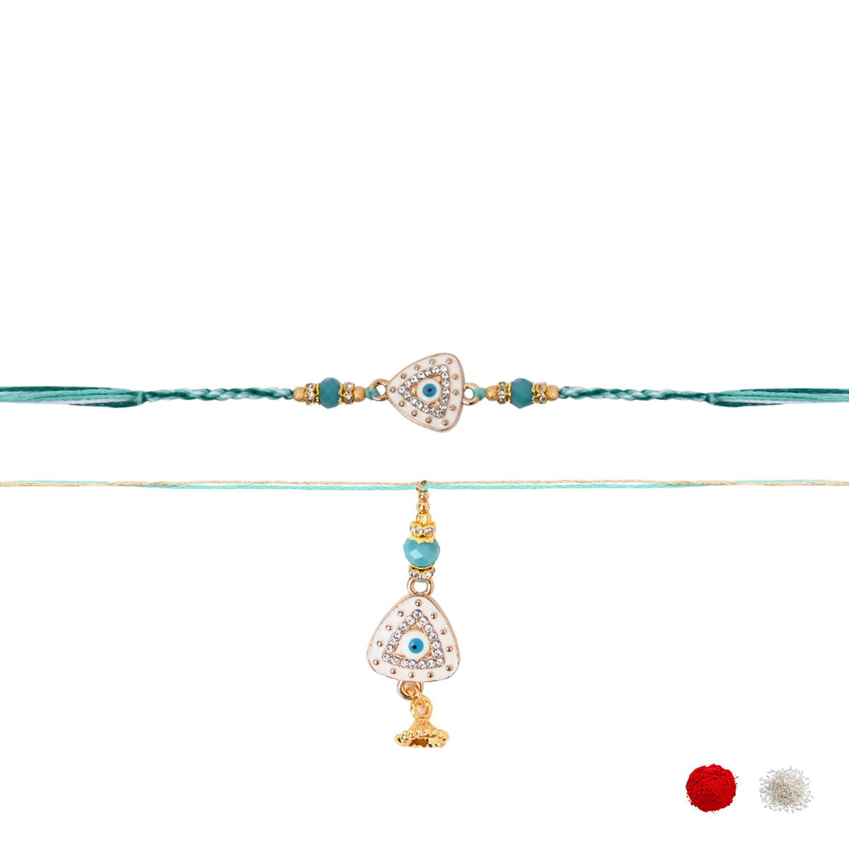 Elegant Bhaiya Bhabhi Lumba Pearl & Rakhi With Roli Chawal & Card