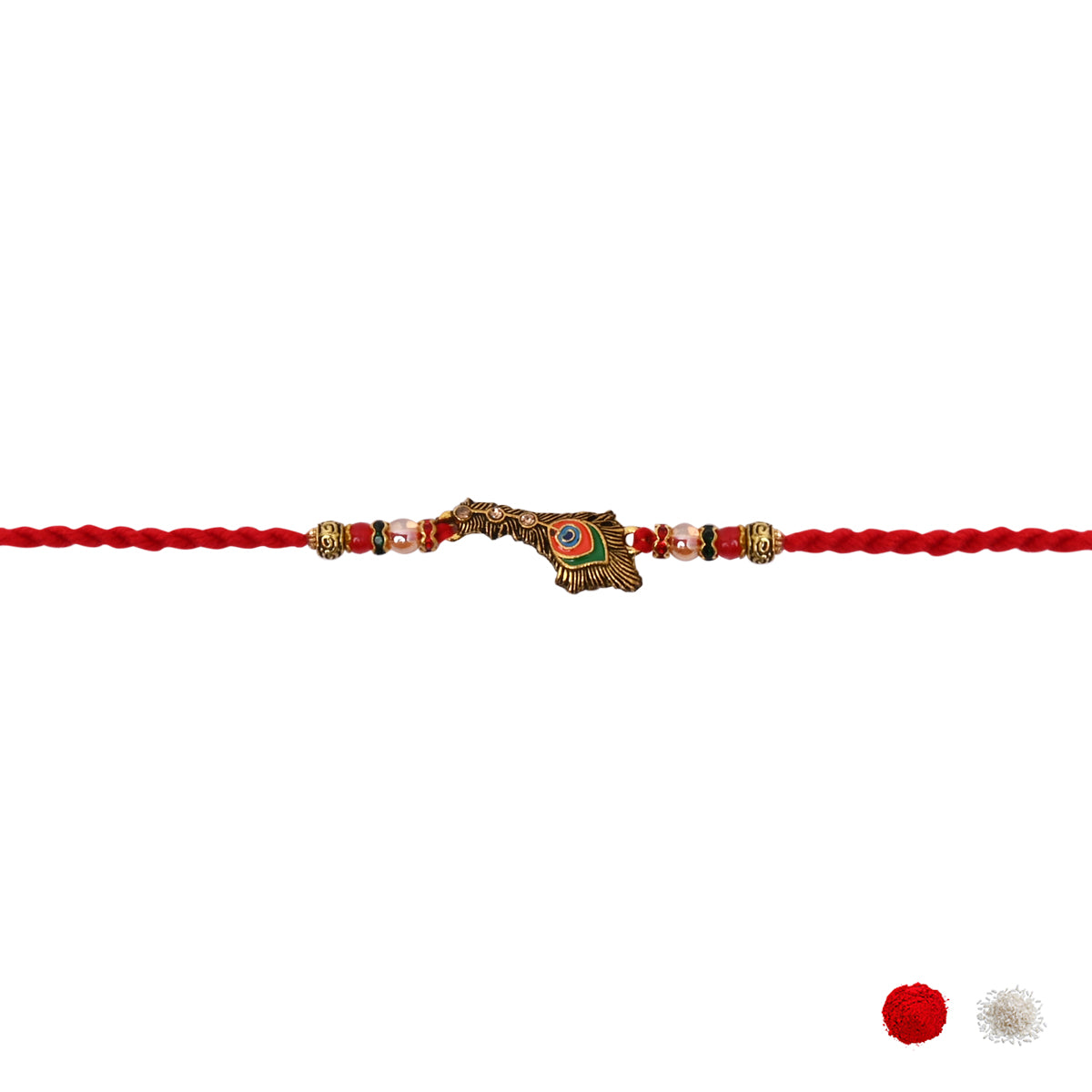 Peacock Shaped Bhaiya Bhabhi  Rakhi with Roli Chawal & Rakshabandhan Card