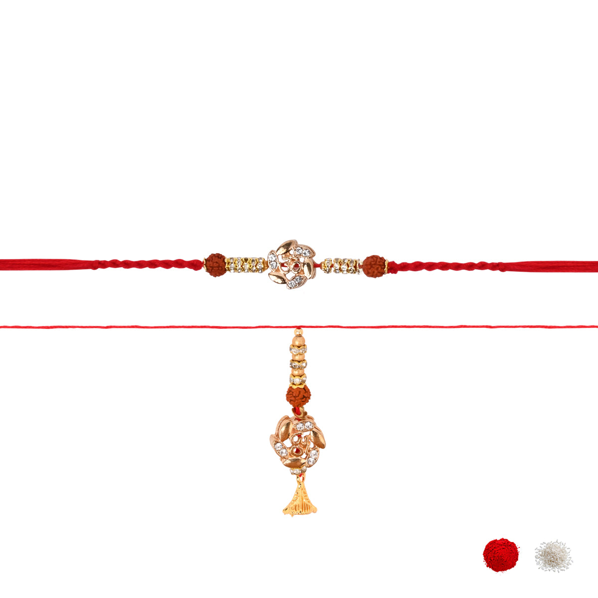 Rudraksh Ganesha Bhaiya Bhabhi Rakhi with Roli Chawal & Rakshabandhan Card