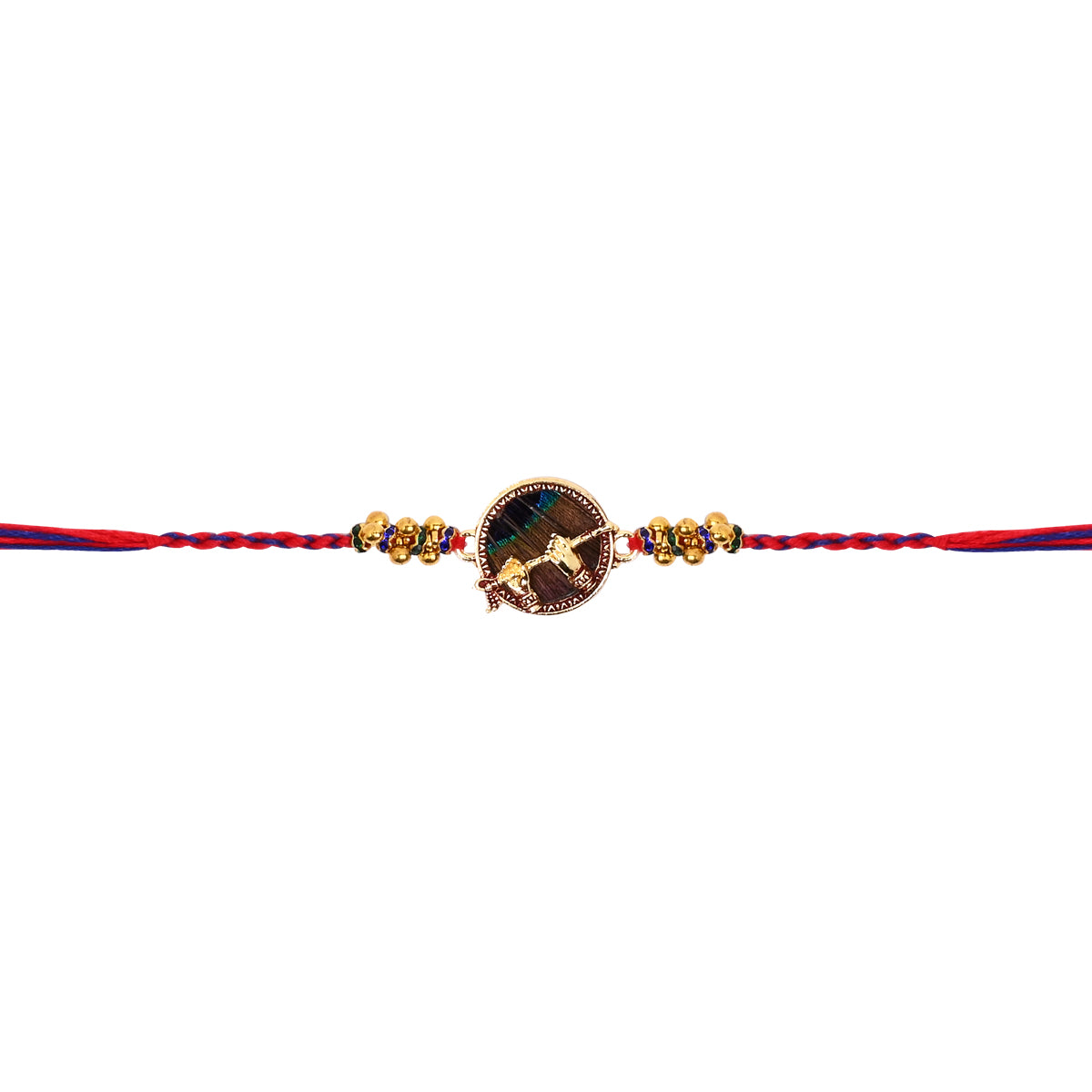 Krishna Flute Peacock Rakhi With Roli Chawal & Rakshabandhan Card