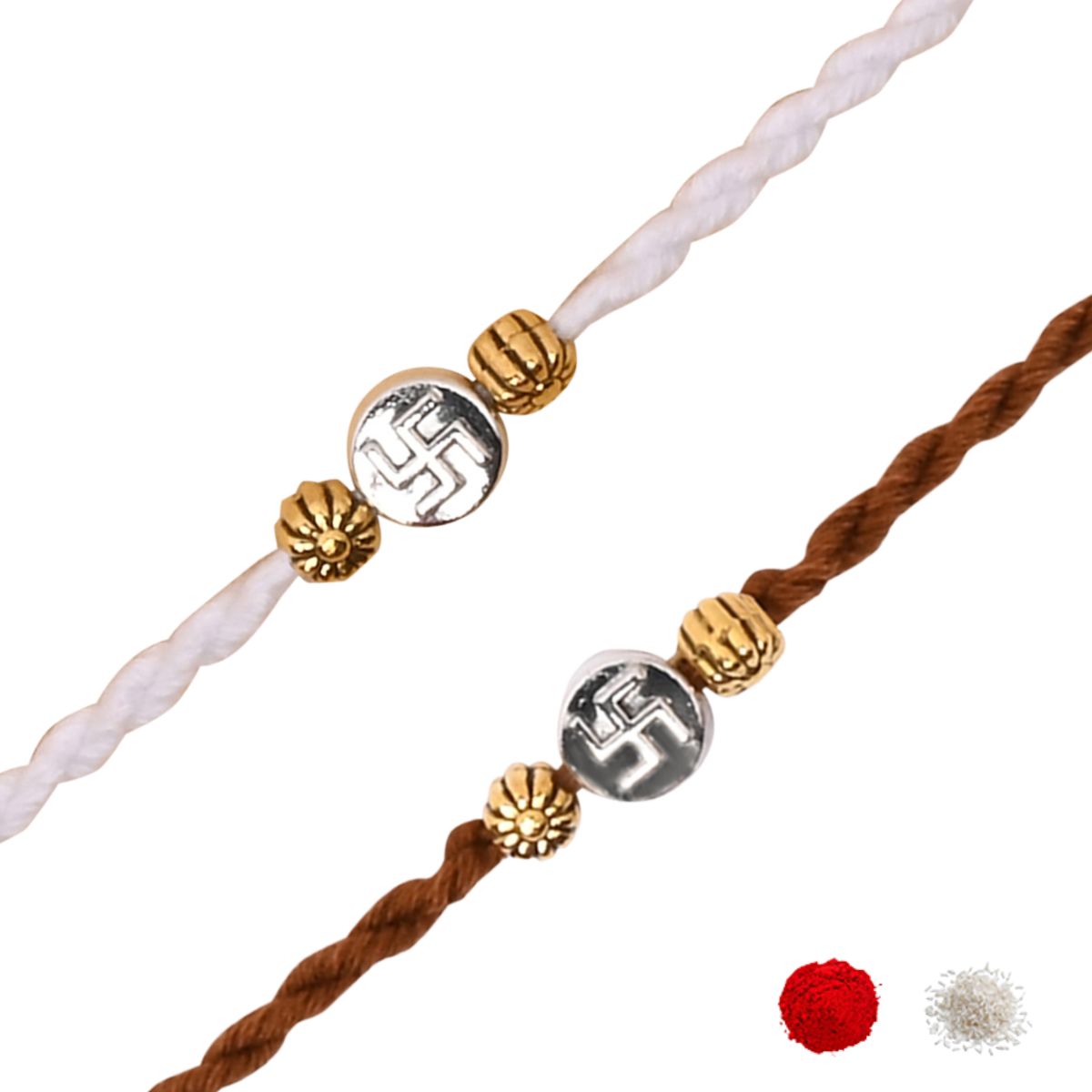 Swastik Rakhi Set with Roli Chawal & Rakshabandhan Card (Pack of 2)