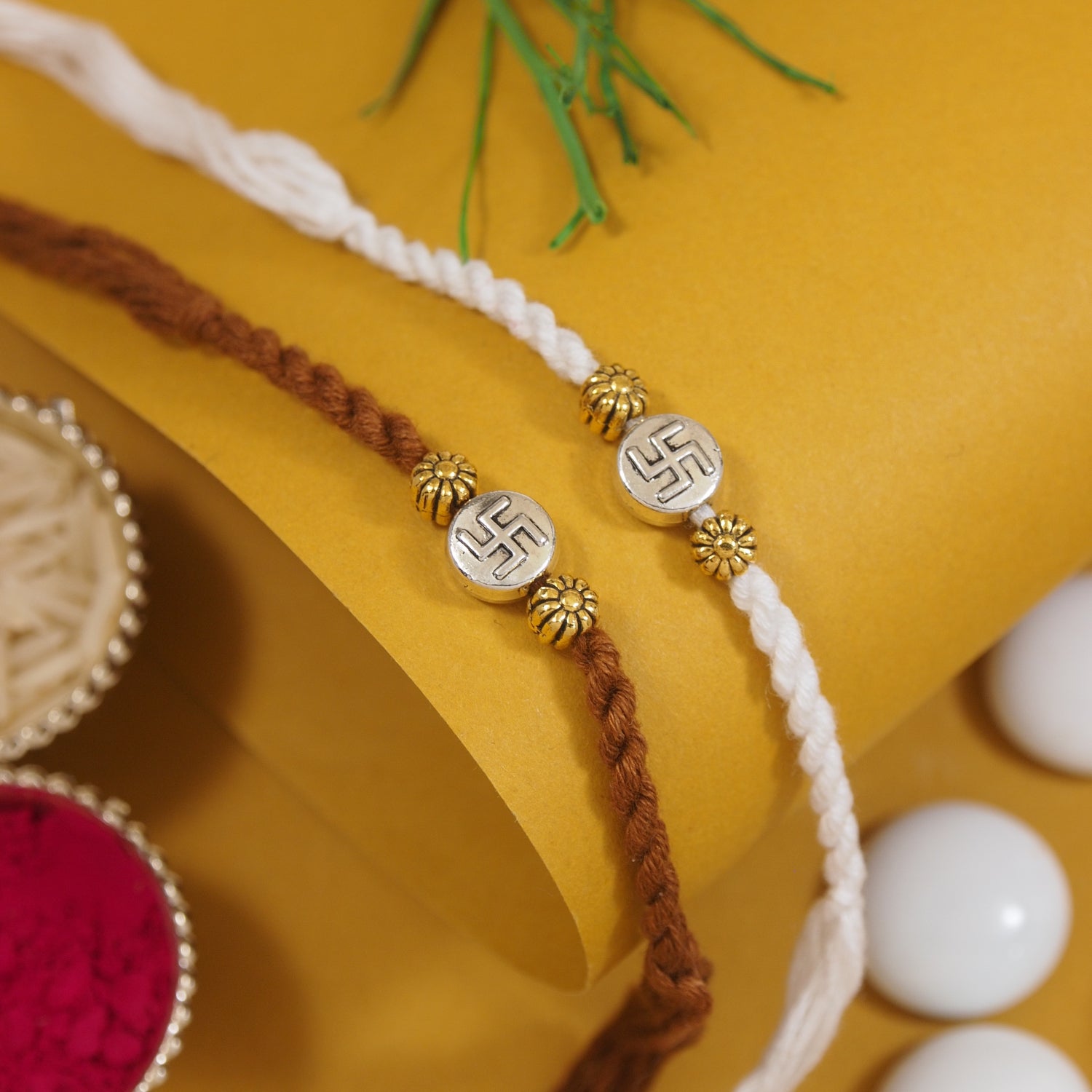 Swastik Rakhi Set with Roli Chawal & Rakshabandhan Card (Pack of 2)