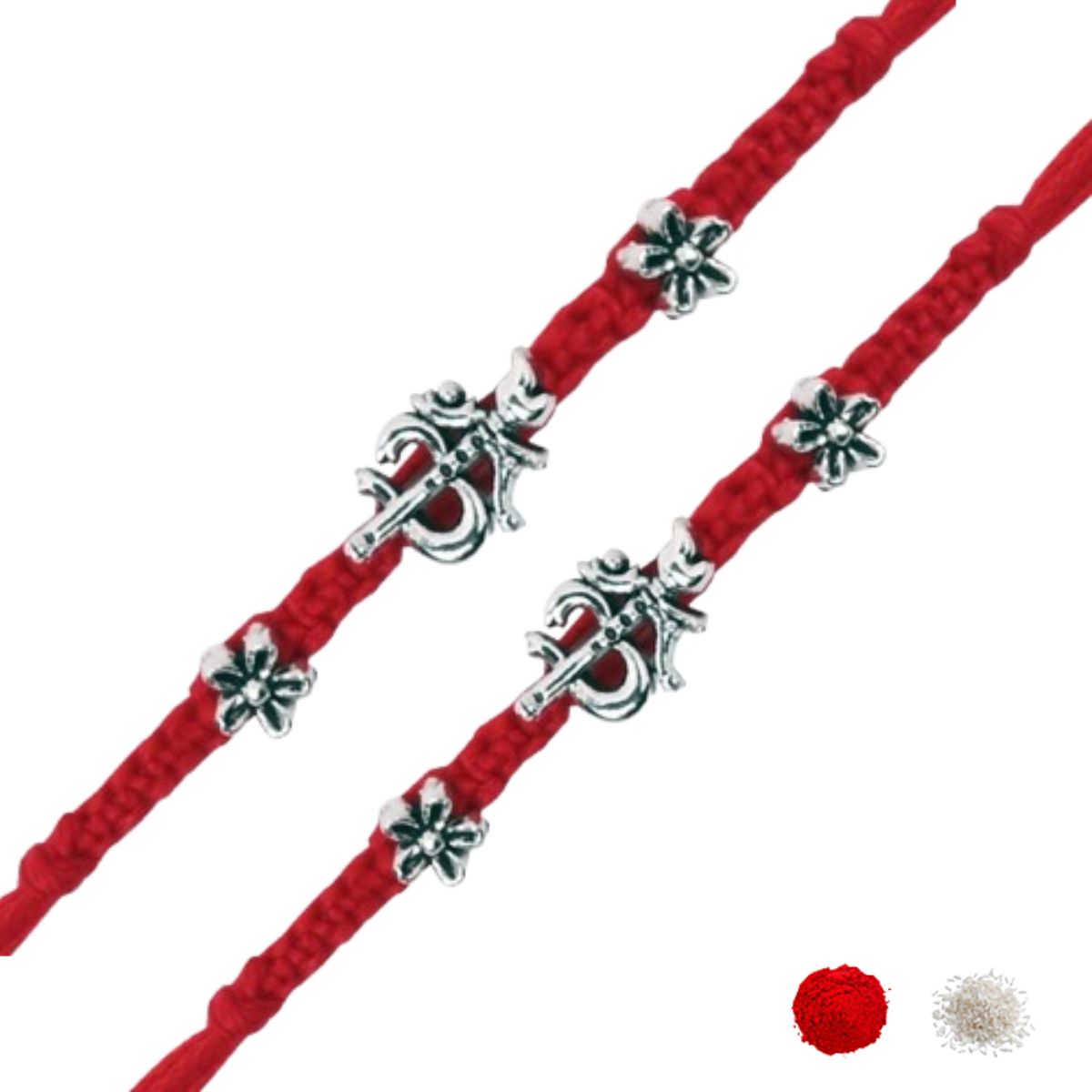 Spiritual Trishul-Damru Rakhi Set with Roli Chawal & Rakshabandhan Card (Pack of 2)