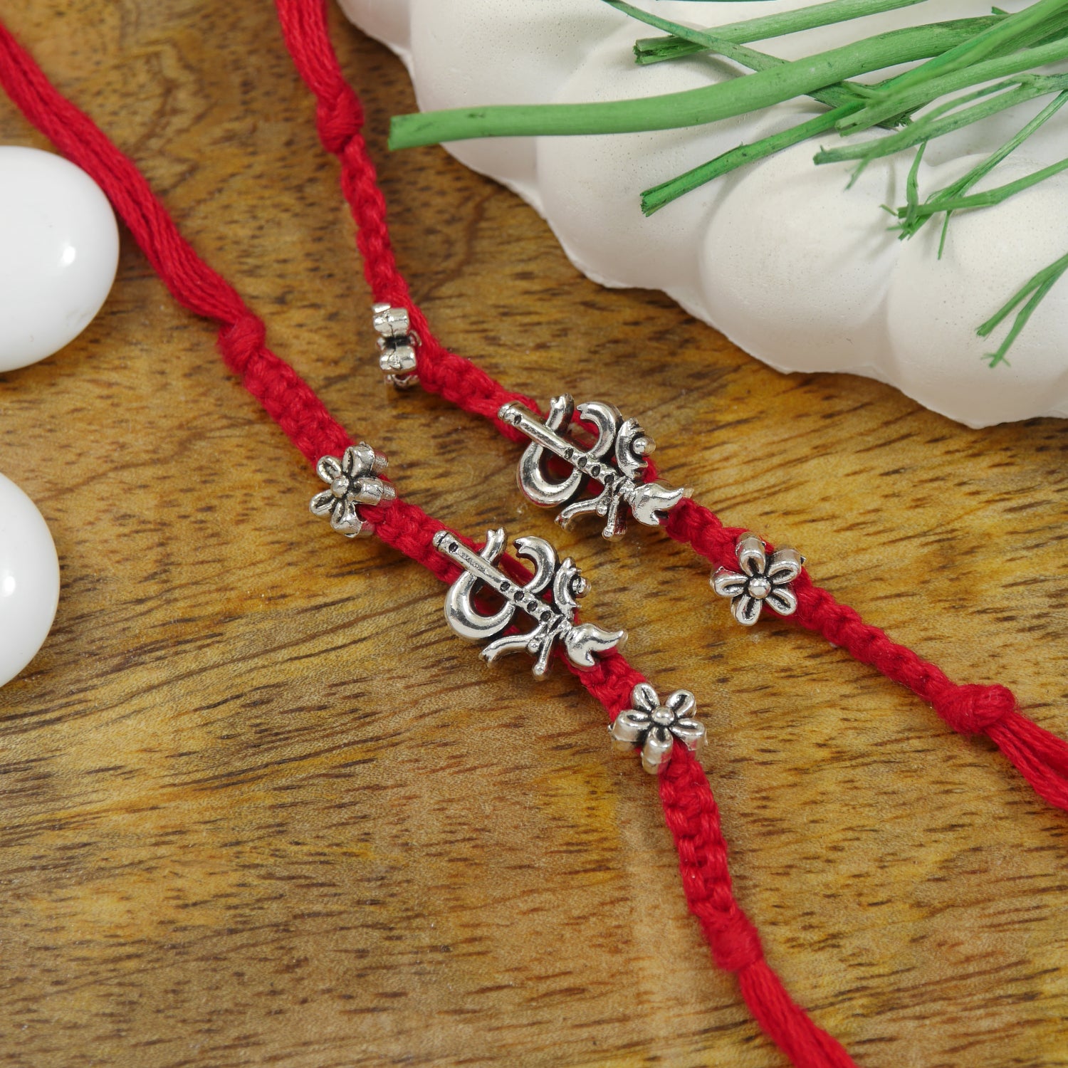 Spiritual Trishul-Damru Rakhi Set with Roli Chawal & Rakshabandhan Card (Pack of 2)