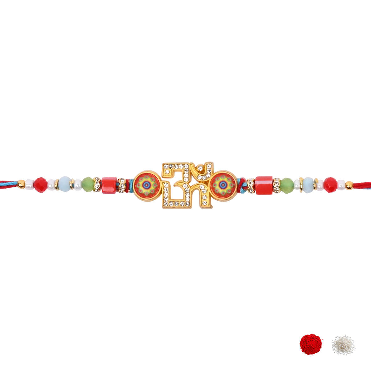 Om Pink Rakhi with Roli Chawal & Rakshabhandan Card