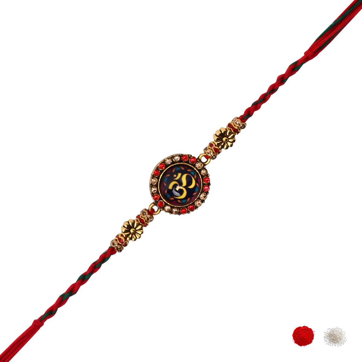 Enamel Om Rakhi For Bhai - Religious Design with Roli Chawal & Card