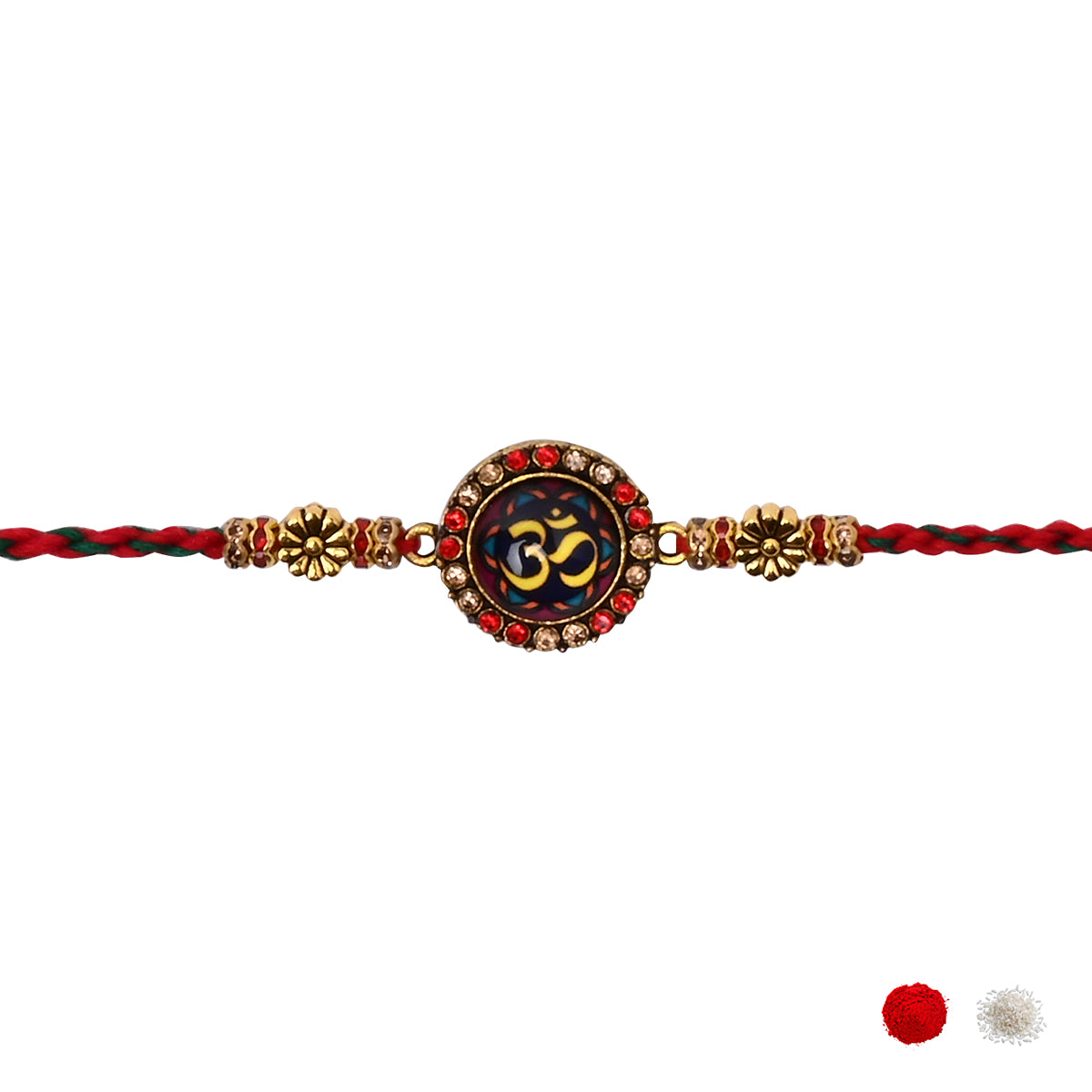Enamel Om Rakhi For Bhai - Religious Design with Roli Chawal & Card