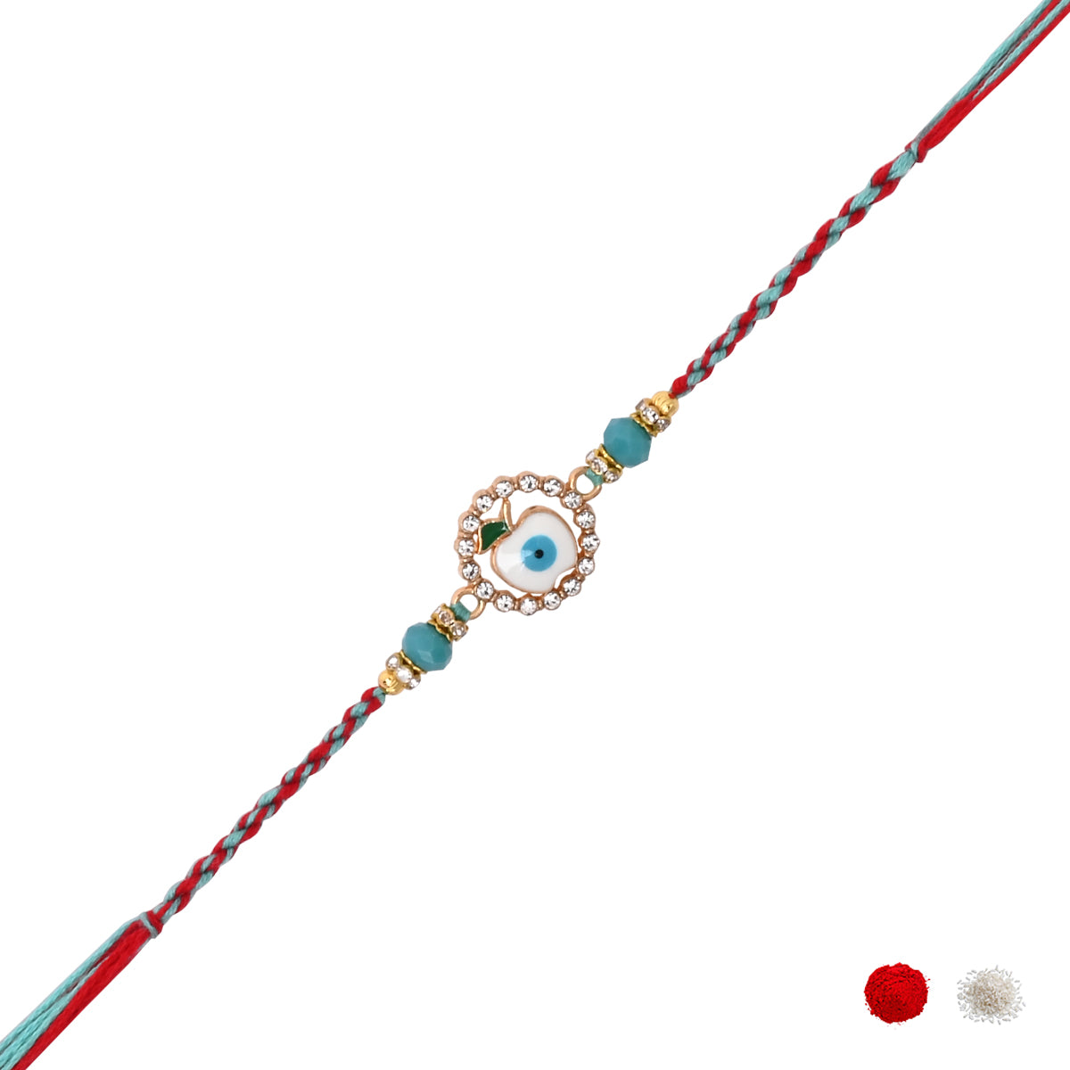 Apple Evil Eye Rakhi With Roli Chawal & Rakshabandhan Card