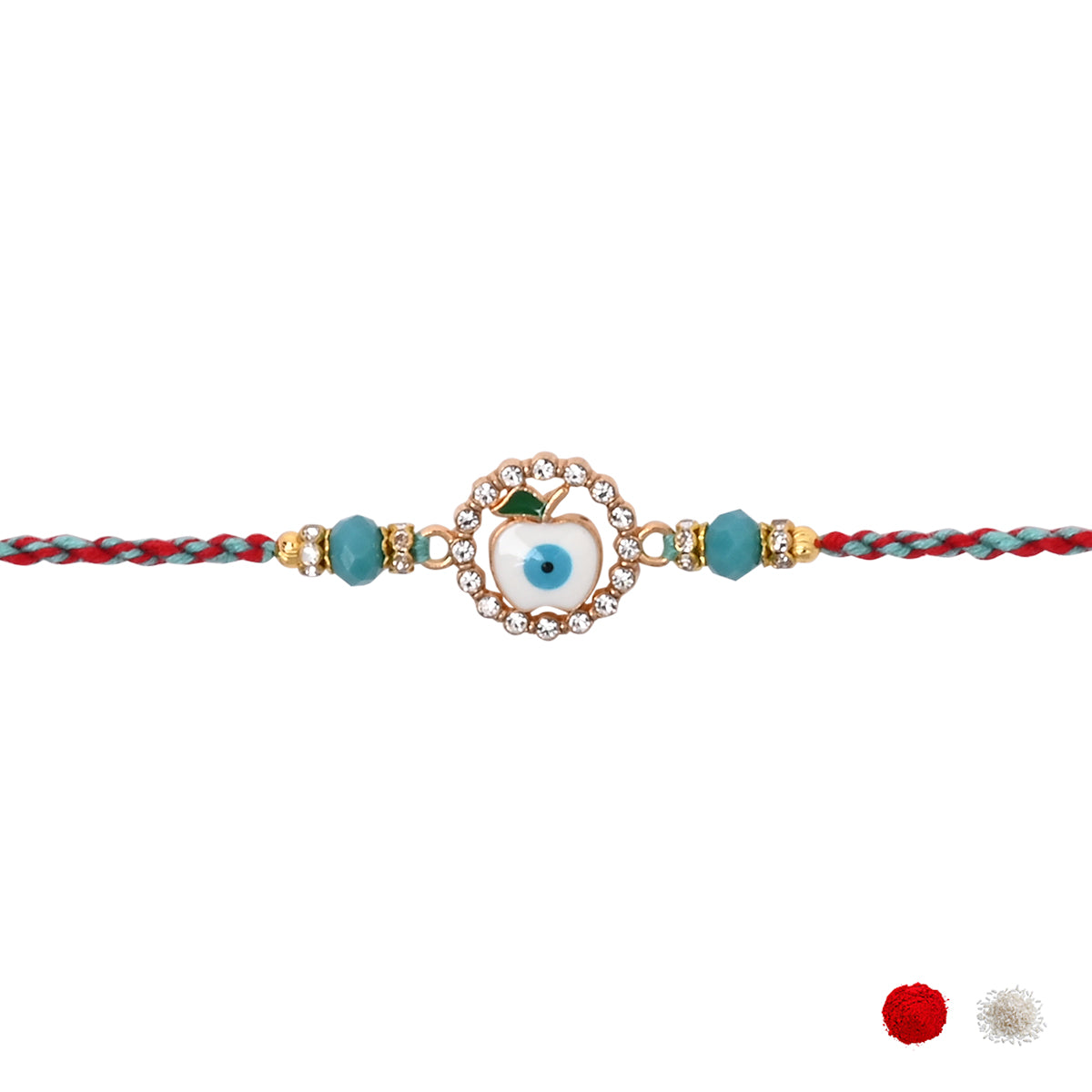 Apple Evil Eye Rakhi With Roli Chawal & Rakshabandhan Card