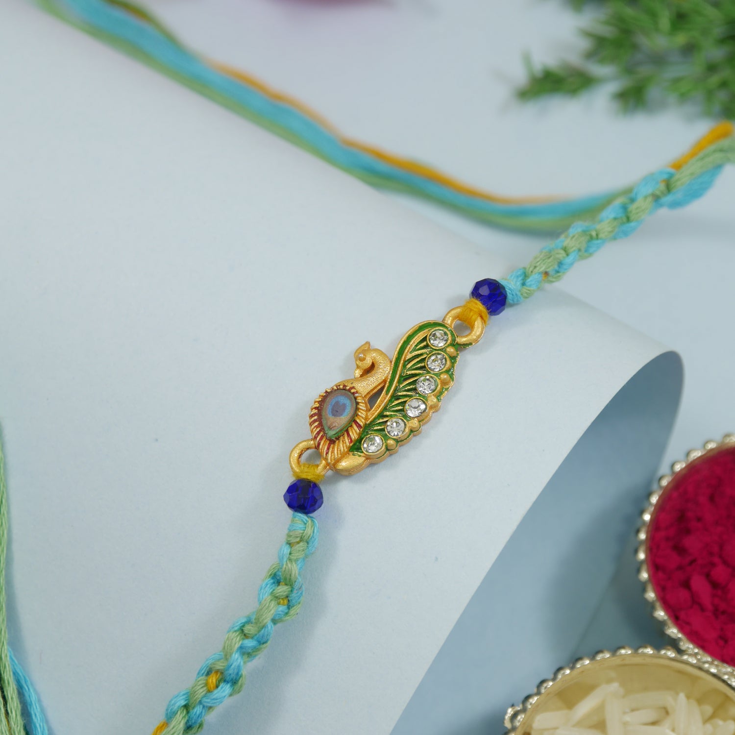 Graceful Peacock Rakhi Traditional Detailing with Roli Chawal & Rakshabhandan Card
