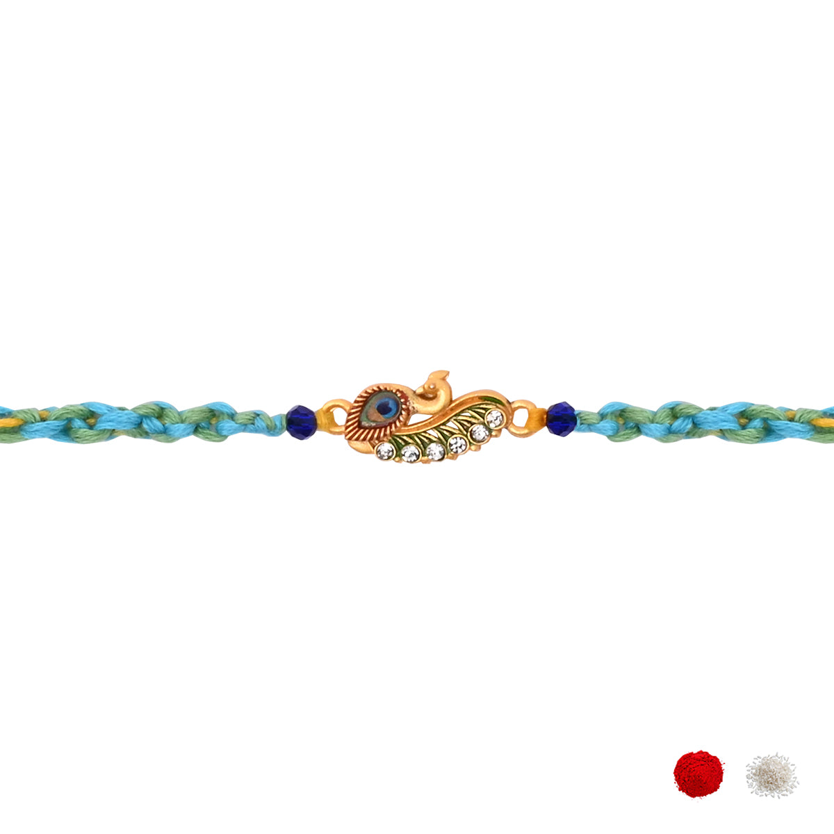 Graceful Peacock Rakhi Traditional Detailing with Roli Chawal & Rakshabhandan Card