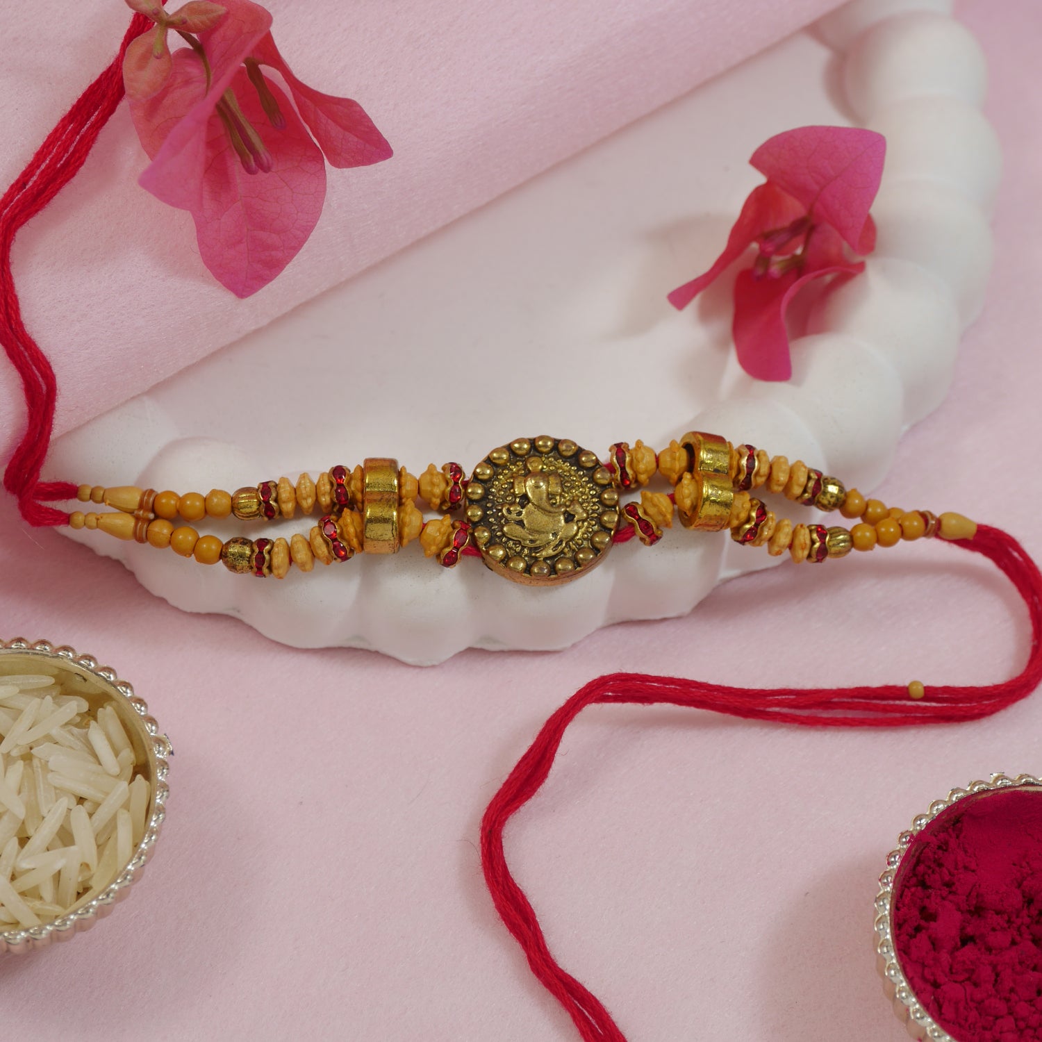 Designer Ganesha Rakhi with Roli Chawal & Rakshabhandan Card