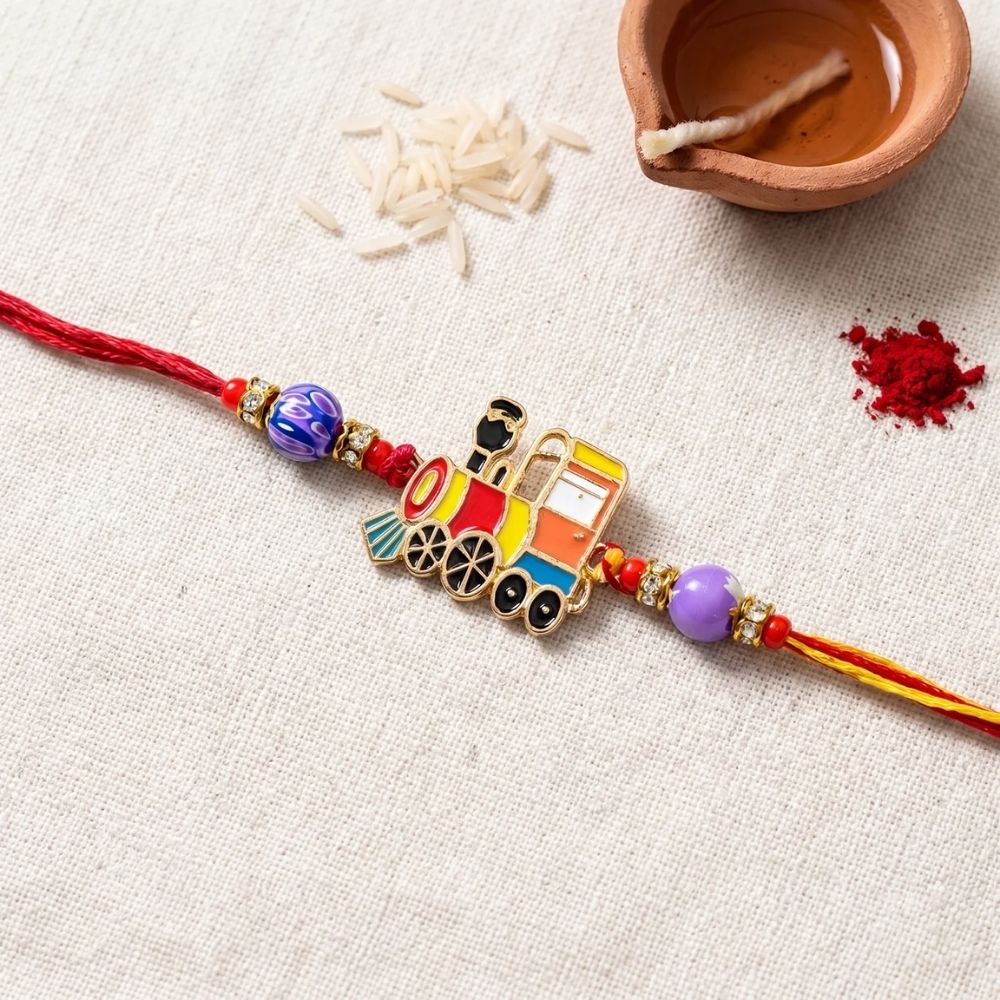 Engine of Love – Adorable Train Rakhi with Roli Chawal & Rakshabhandan Card