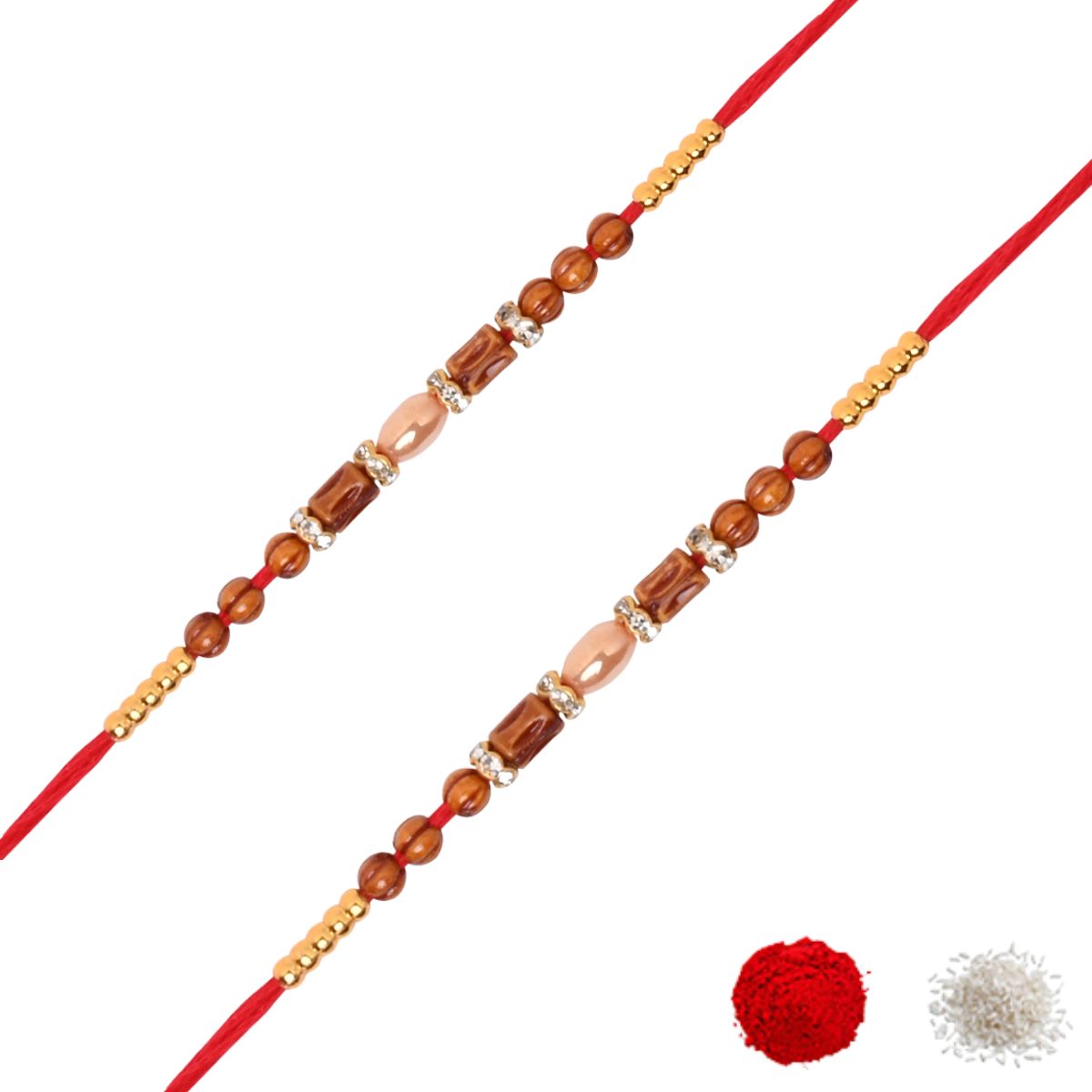Pearl & Kundan Enamel Rakhi With Roli Chawal & Rakshabandhan Card