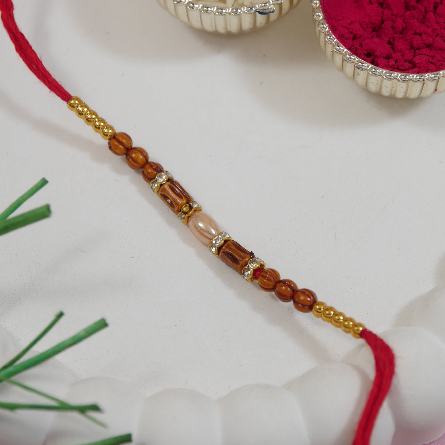 Beaded Thread Rakhi for Brother Rakhi with Roli Chawal & Raksha Bandhan Greeting Card
