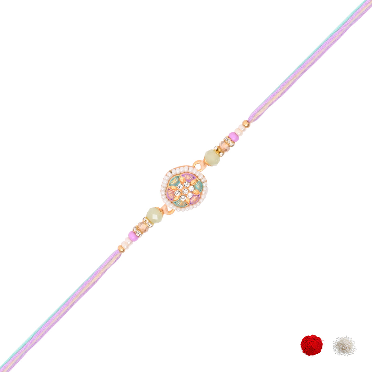 Pearl & Kundan Bhaiya Bhabhi Rakhi With Roli Chawal & Rakshabandhan Card