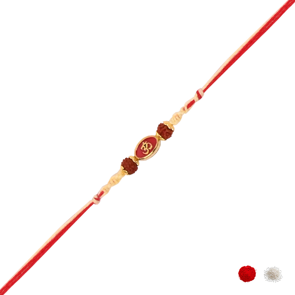 Om Enamel Red Rakhi with Roli Chawal & Raksha Bandhan Card