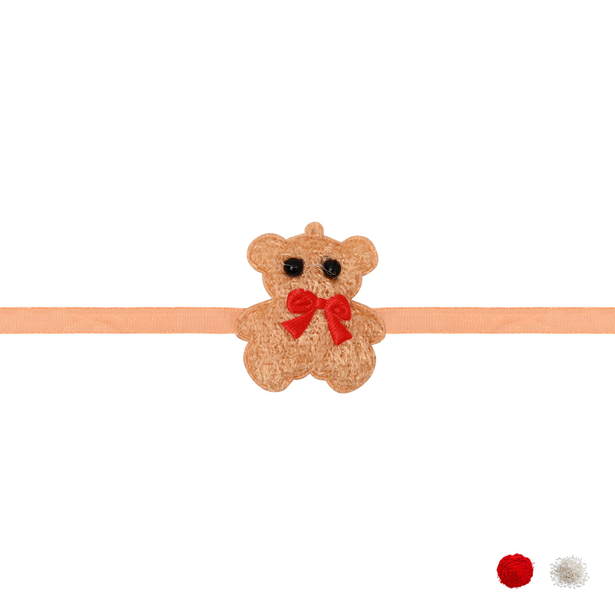 Teddy Bear Orange Rakhi with Roli Chawal & Rakshabhandan Card