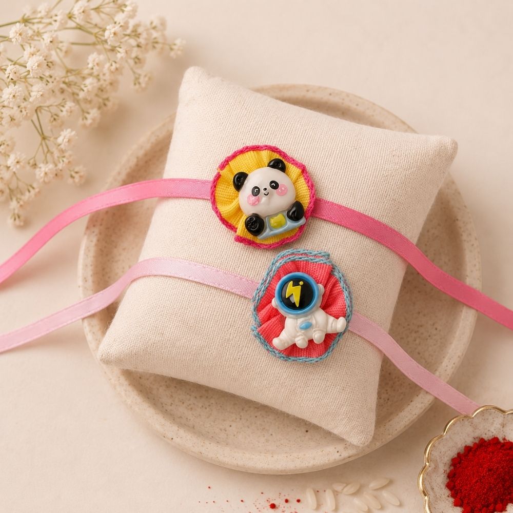 Panda & Astronaut Rakhiwith Roli Chawal & Rakshabhandan Card (Pack of 2)