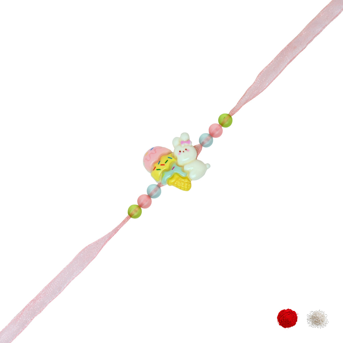 Cute Bunny & Ice Cream Rakhi with Roli Chawal & Rakshabandhan Card