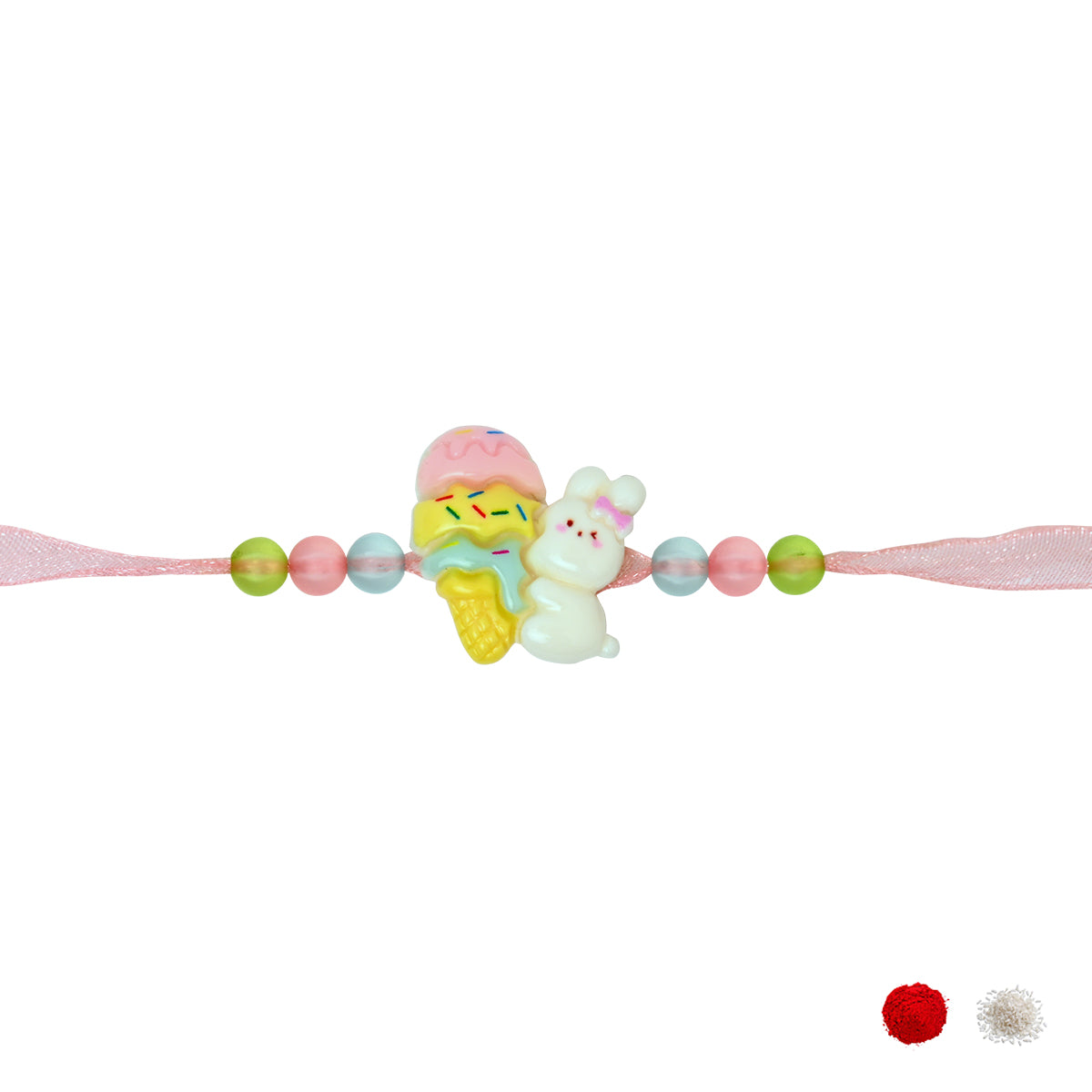 Cute Bunny & Ice Cream Rakhi with Roli Chawal & Rakshabandhan Card