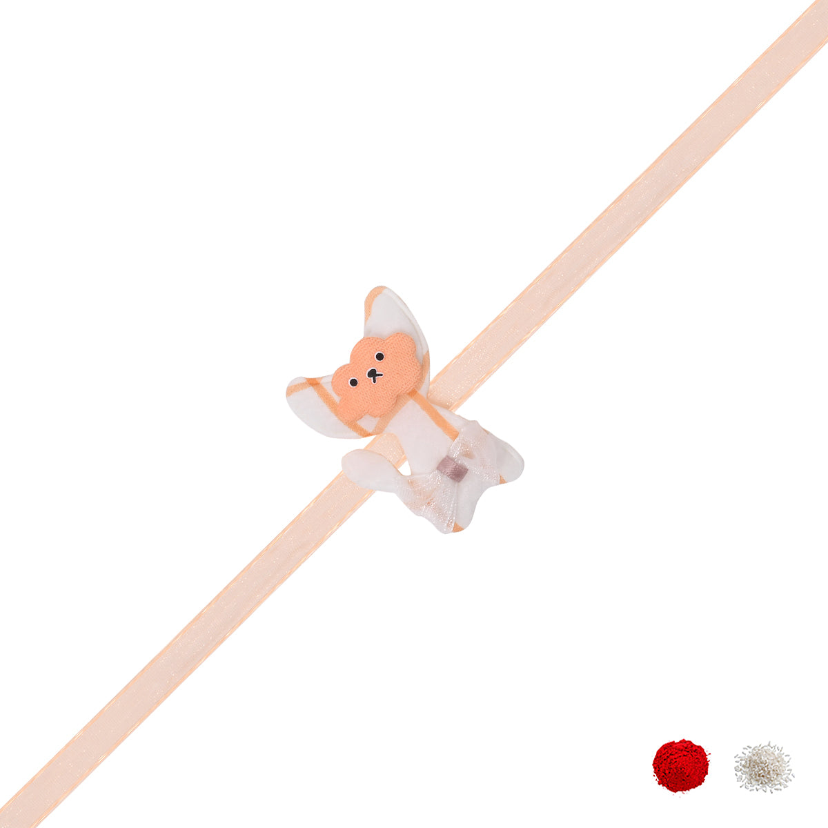 Cute Cat Peach Kids Rakhi with Roli Chawal & Rakshabhandan Card