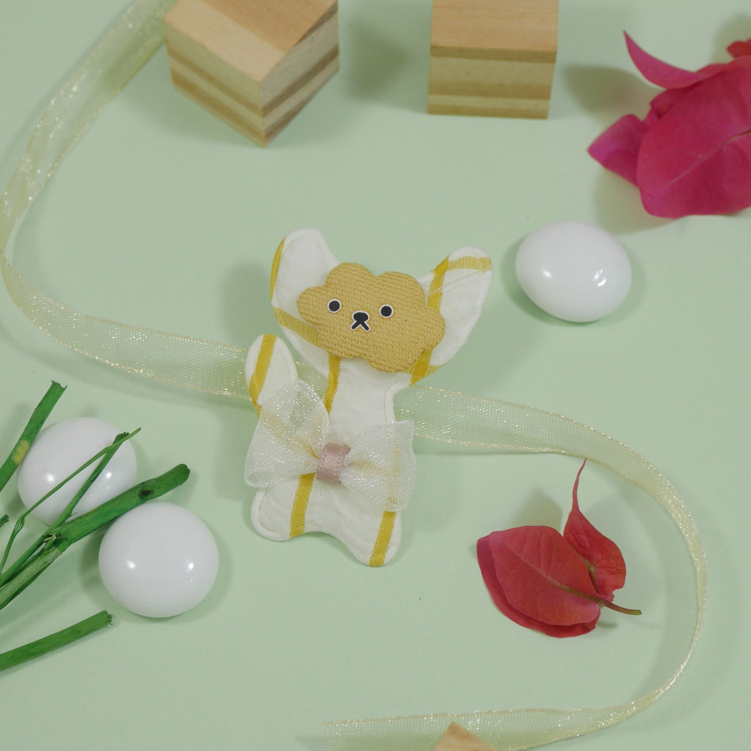 Cute Cat Yellow Kids Rakhi with Roli Chawal & Rakshabhandan Card