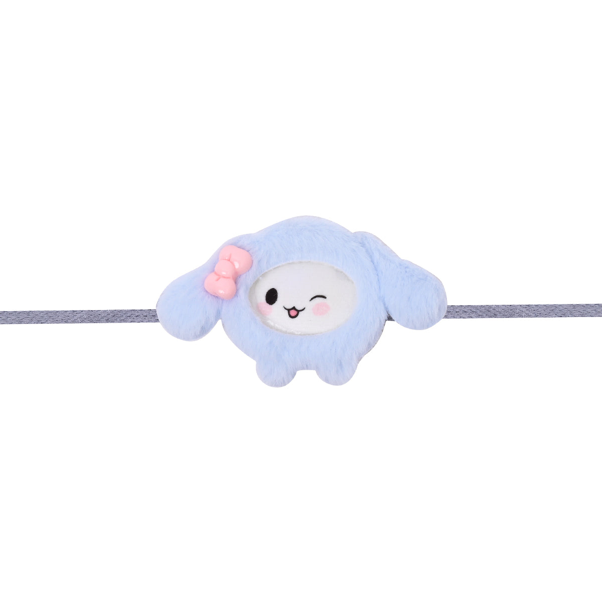 Winking Bunny Rakhi in Soft Blue Fur With Roli Chawal & Rakshabandhan Card