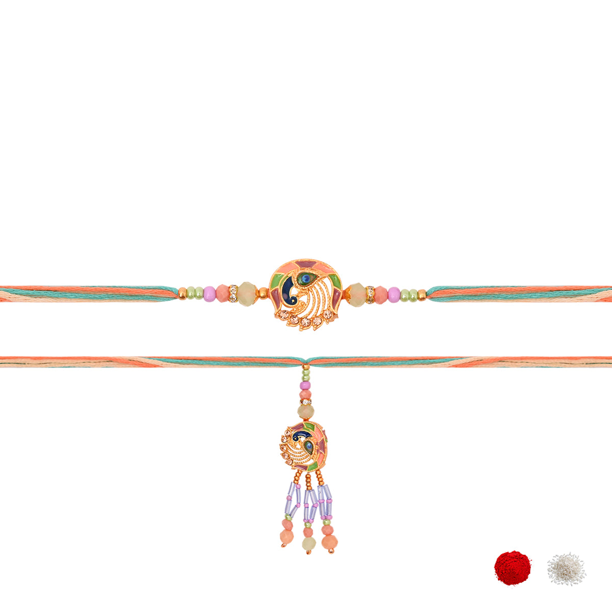 Elegant Bhaiya Bhabhi Lumba Pearl & Rakhi With Roli Chawal & Card