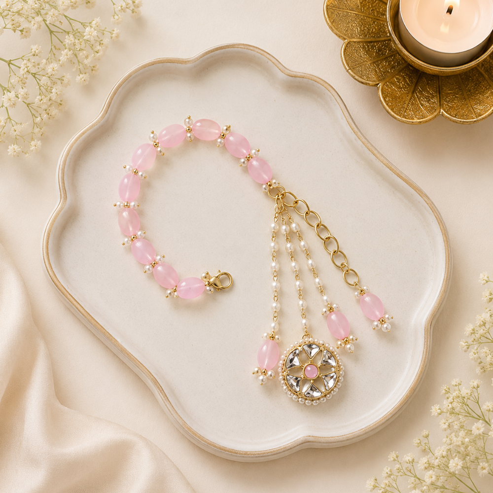 Pink Pearl Beaded Hanging Bracelet