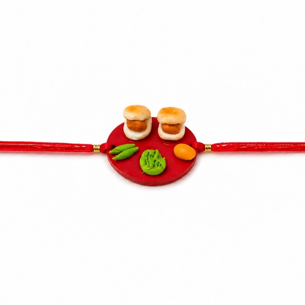 Cute Vada Pav Rakhi with Roli Chawal & Rakshabandhan Card