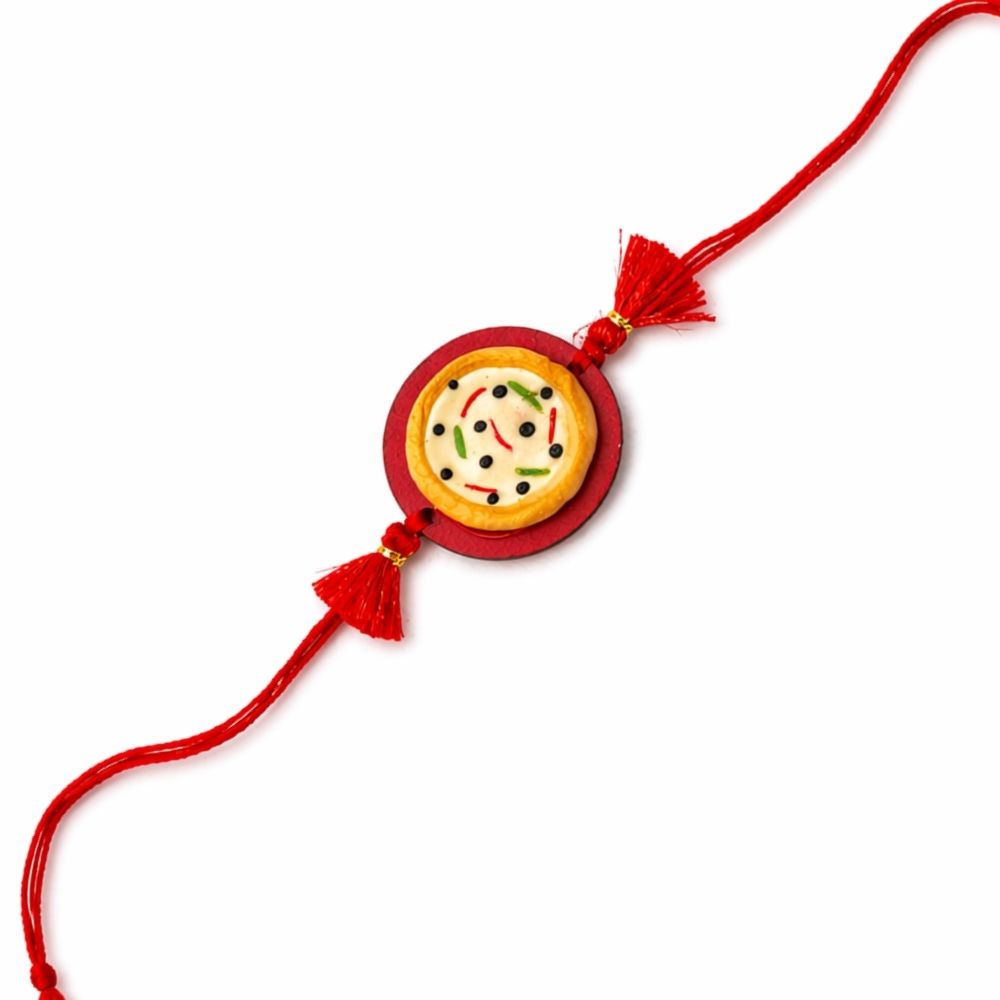 Cute Pizza Rakhi with Roli Chawal & Rakshabandhan Card