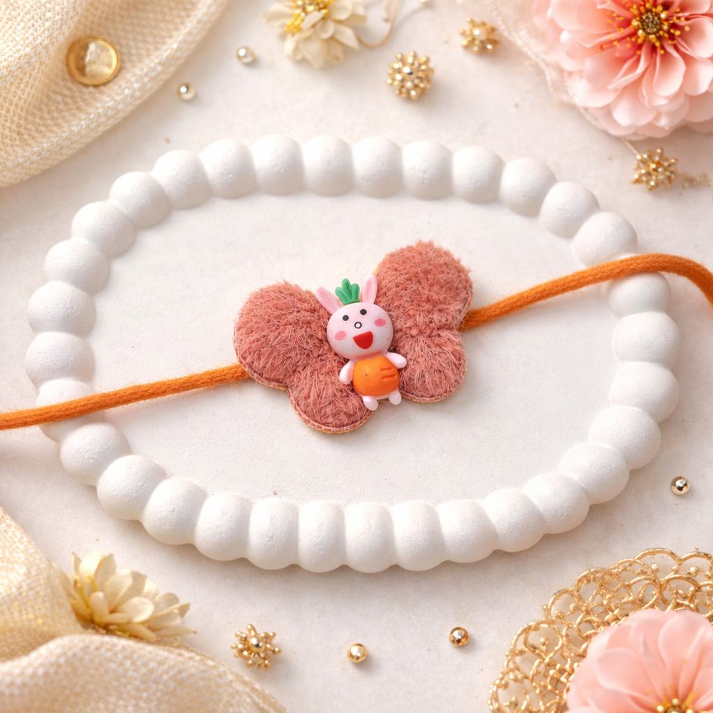 Cute Cartoon Bunny Rakhi with Roli Chawal & Rakshabandhan Card