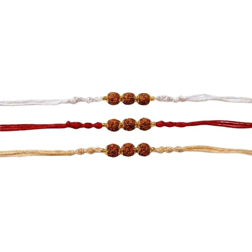 Rudraksh Rakhi with Roli Chawal & Rakshabandhan Card (Pack of 3)
