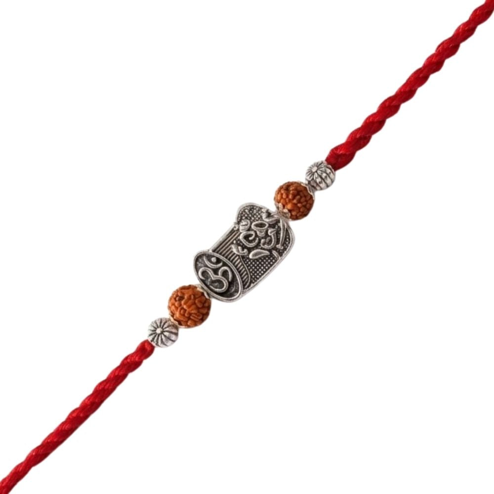 Om Damru Rudraksha Beads Rakhi with Roli Chawal & Rakshabandhan Card