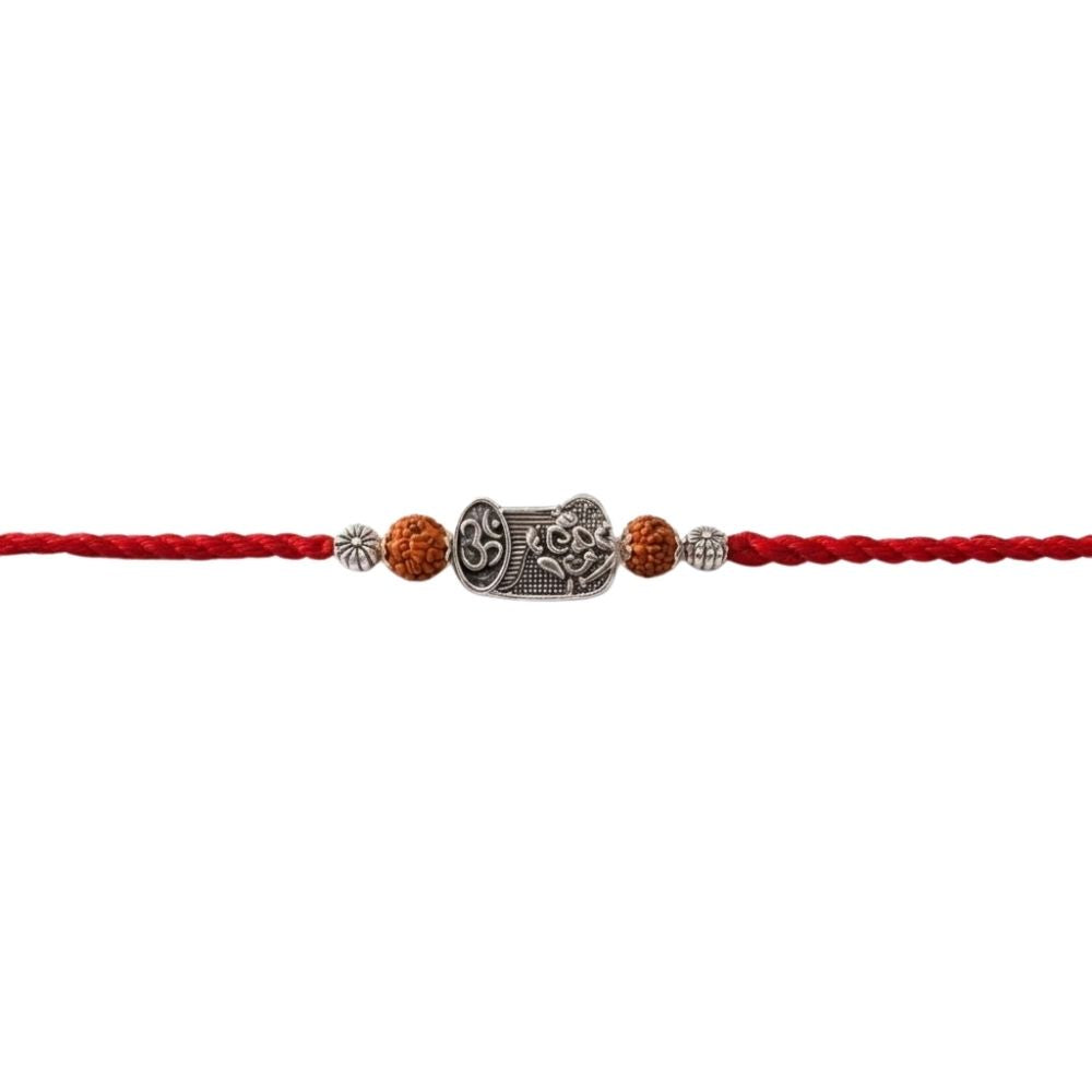 Om Damru Rudraksha Beads Rakhi with Roli Chawal & Rakshabandhan Card