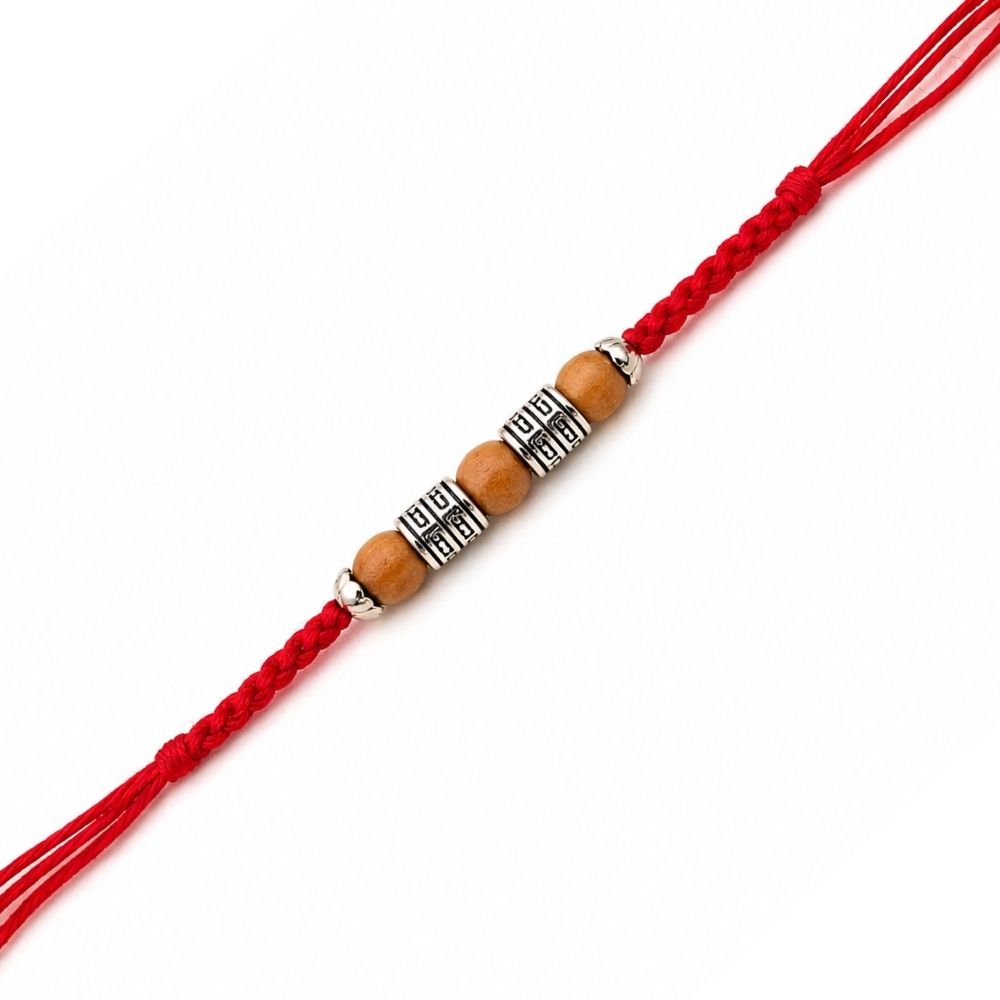 Wooden Beads Beaded Rakhi with Roli Chawal & Rakshabandhan Card