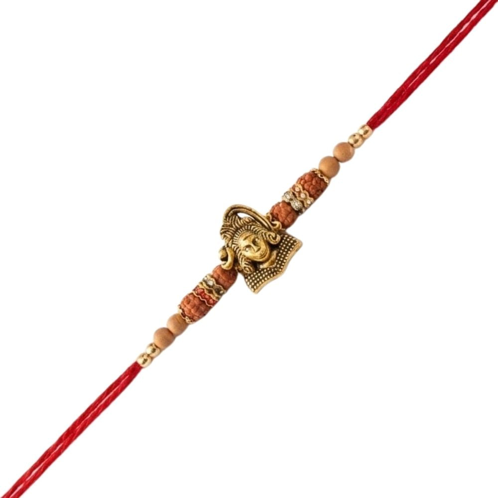 Mahadev Wooden Beads Rakhi with Roli Chawal & Rakshabandhan Card