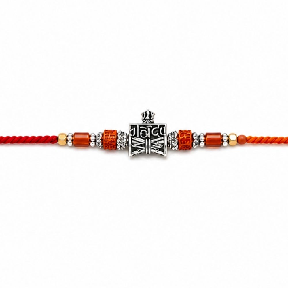 Traditional Mahadev Damru Rakhi with Roli Chawal & Rakshabandhan Card