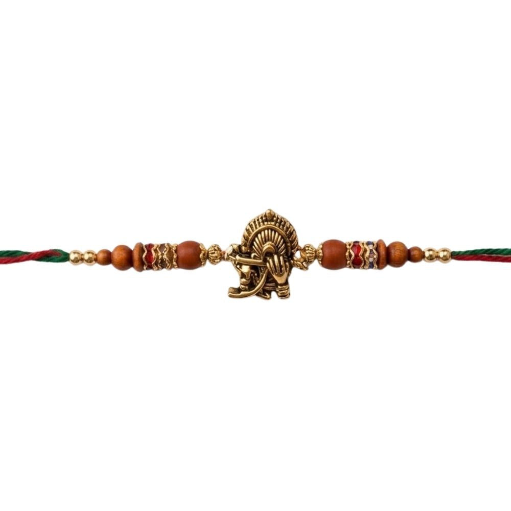 Peacock Feather Krishna Flute Rakhi with Roli Chawal & Rakshabandhan Card