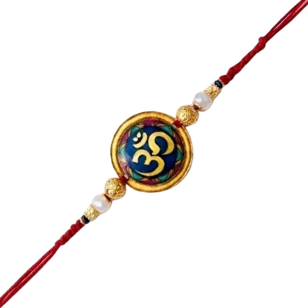 Spiritual Om Rakhi with Roli Chawal & Rakshabandhan Card