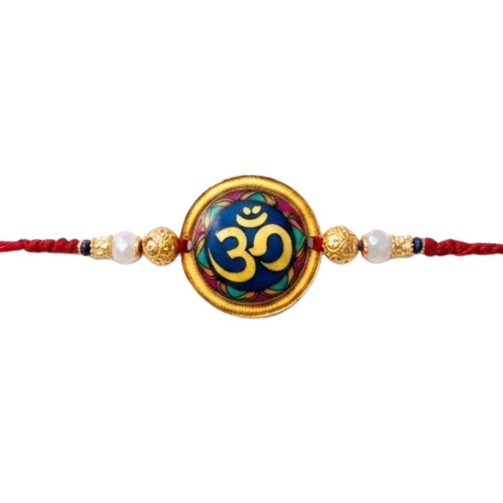 Spiritual Om Rakhi with Roli Chawal & Rakshabandhan Card