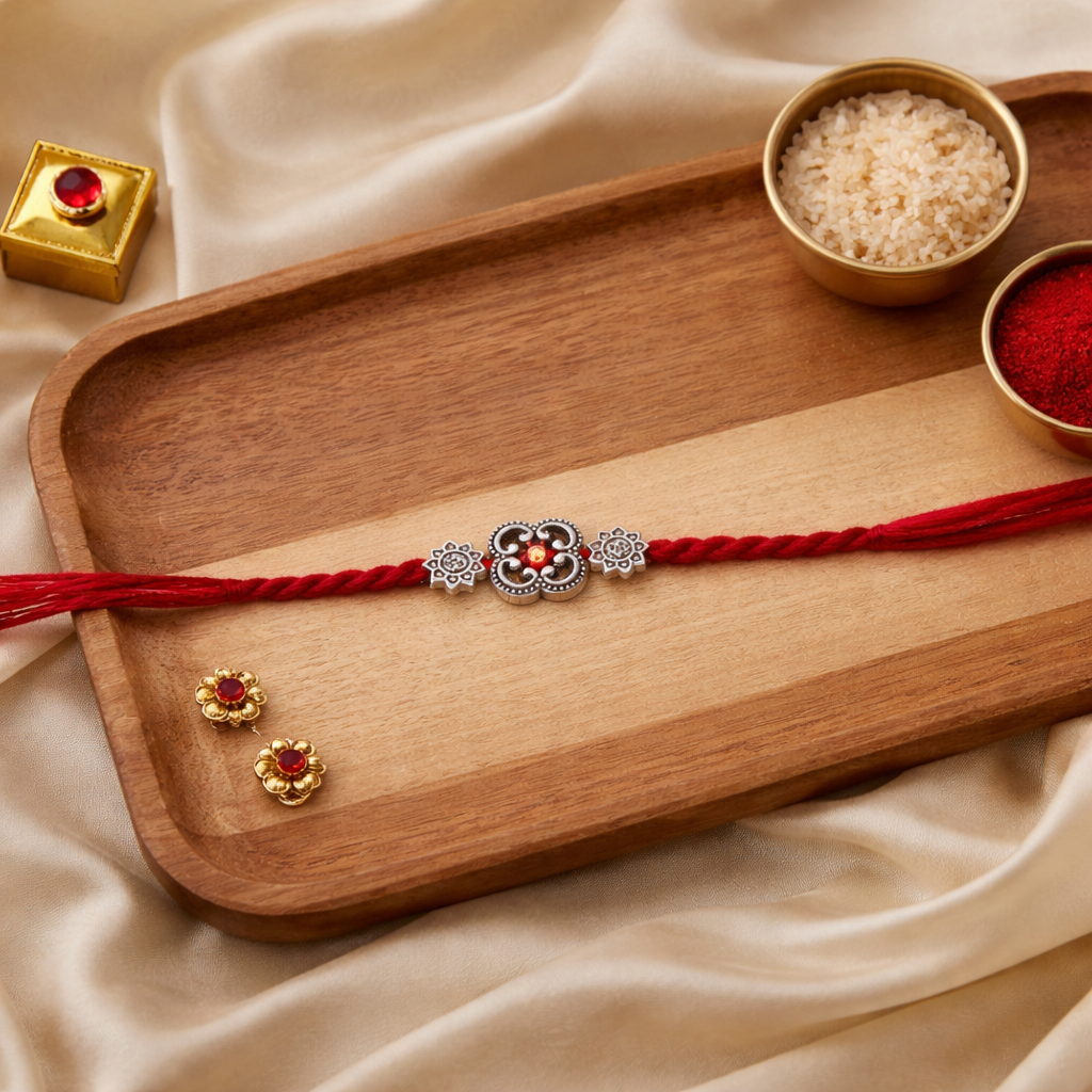 Floral Rakhi with Roli Chawal & Rakshabandhan Card