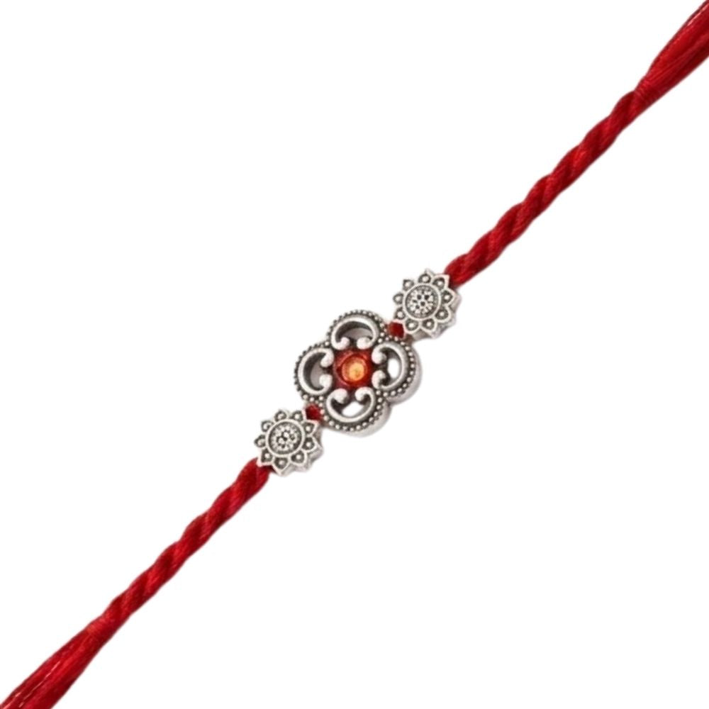Floral Rakhi with Roli Chawal & Rakshabandhan Card
