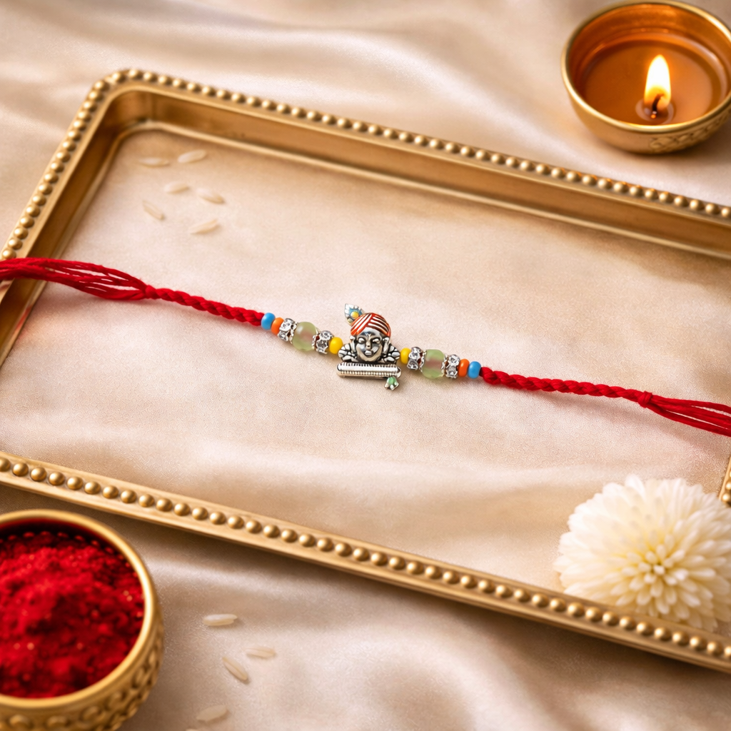 Traditional Bal Gopal Rakhi with Roli Chawal & Rakshabandhan Card