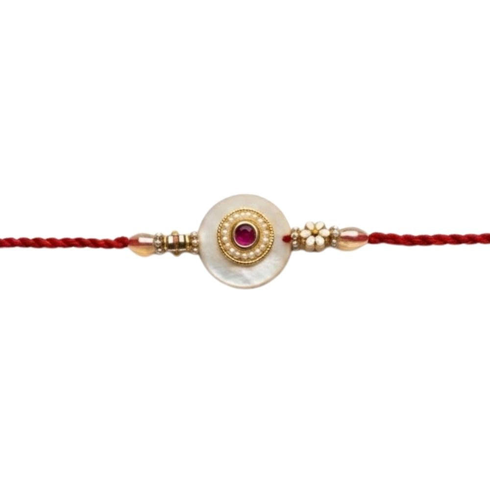 Pearl & Kundan Stone Rakhi with Roli Chawal & Rakshabandhan Card