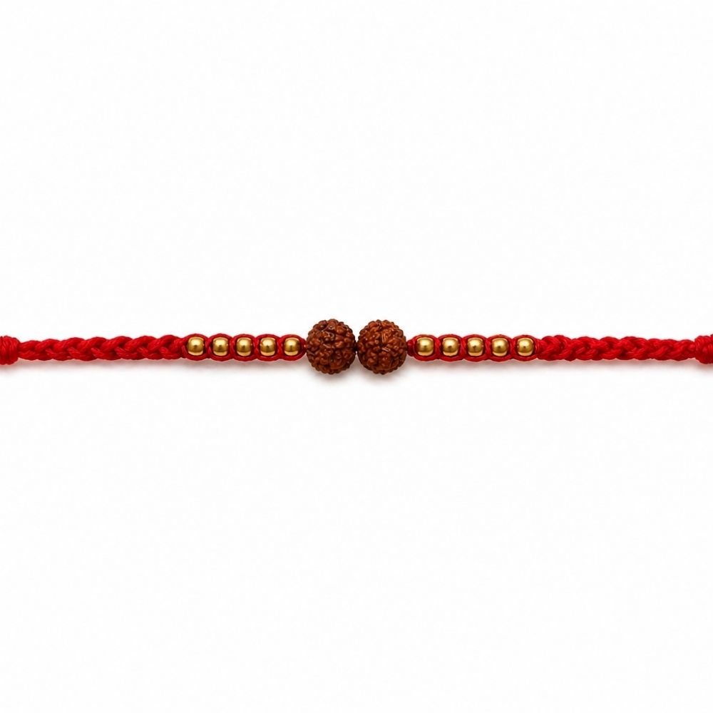 Double Beads Rudraksha Rakhi with Roli Chawal & Rakshabandhan Card