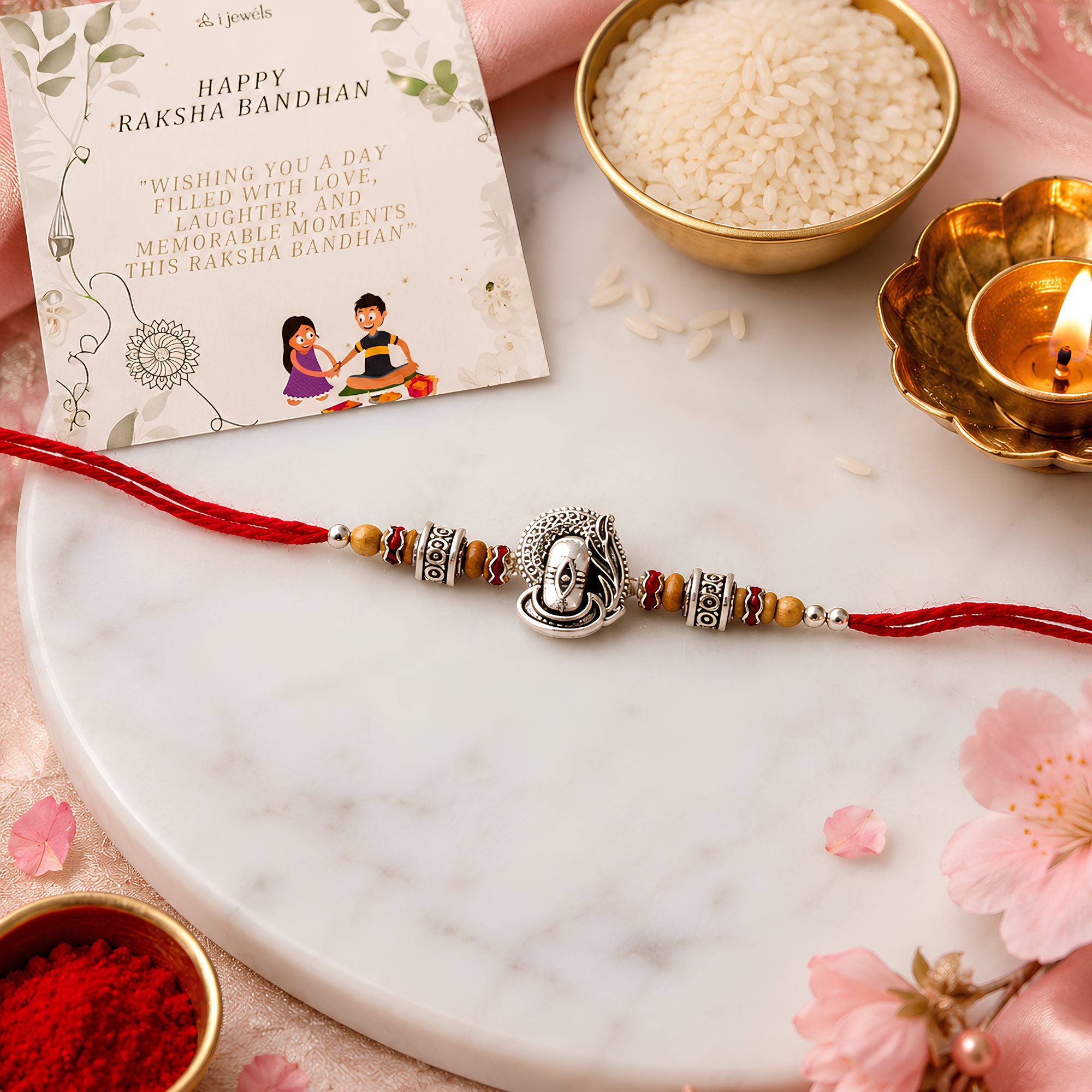 Divine Shivling Rakhi with Roli Chawal & Rakshabandhan Card